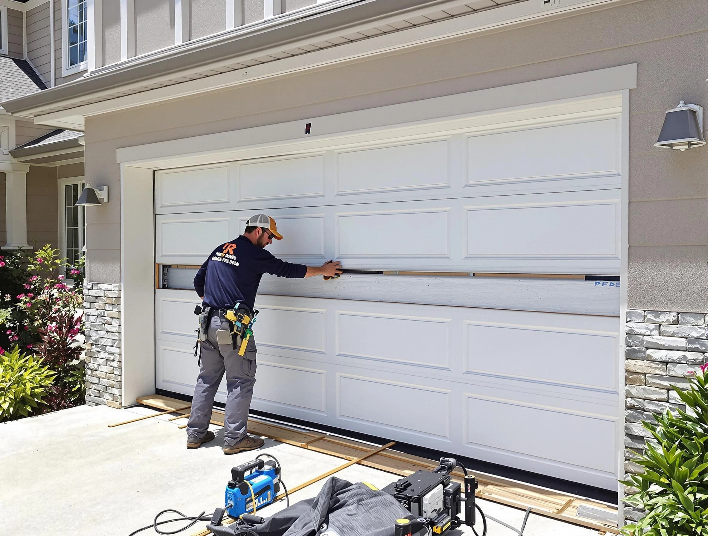 Yukon Garage Door Repair team performing complete garage door replacement at Yukon residence