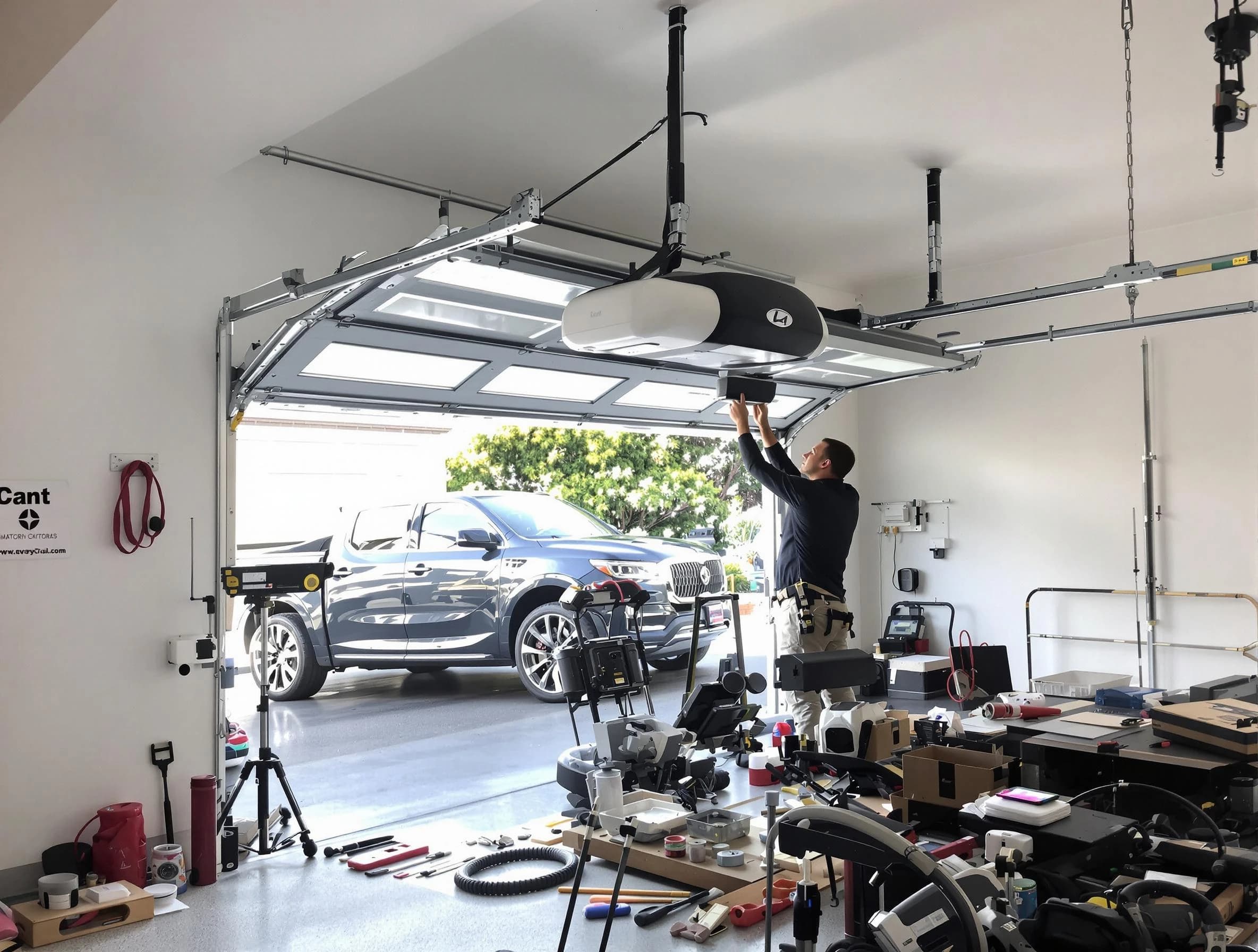 Yukon Garage Door Repair specialist installing smart garage door opener system in Yukon home