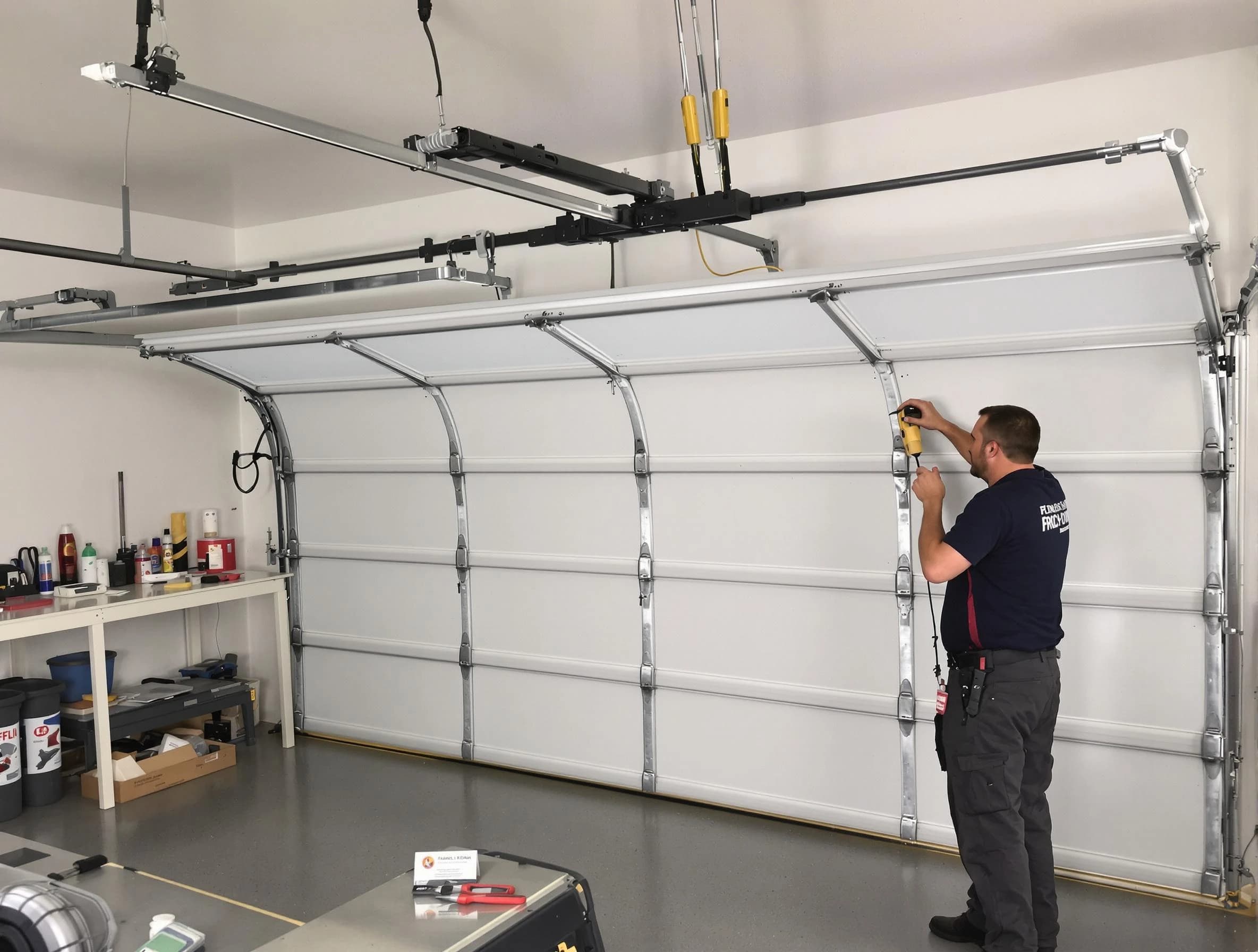 Yukon Garage Door Repair certified technician performing overhead door system repair in Yukon