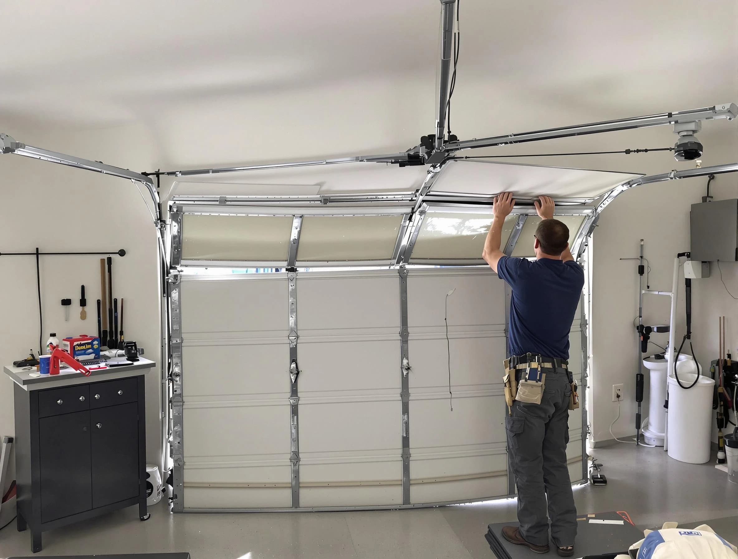 Yukon Garage Door Repair specialist performing precise section replacement on Yukon garage door