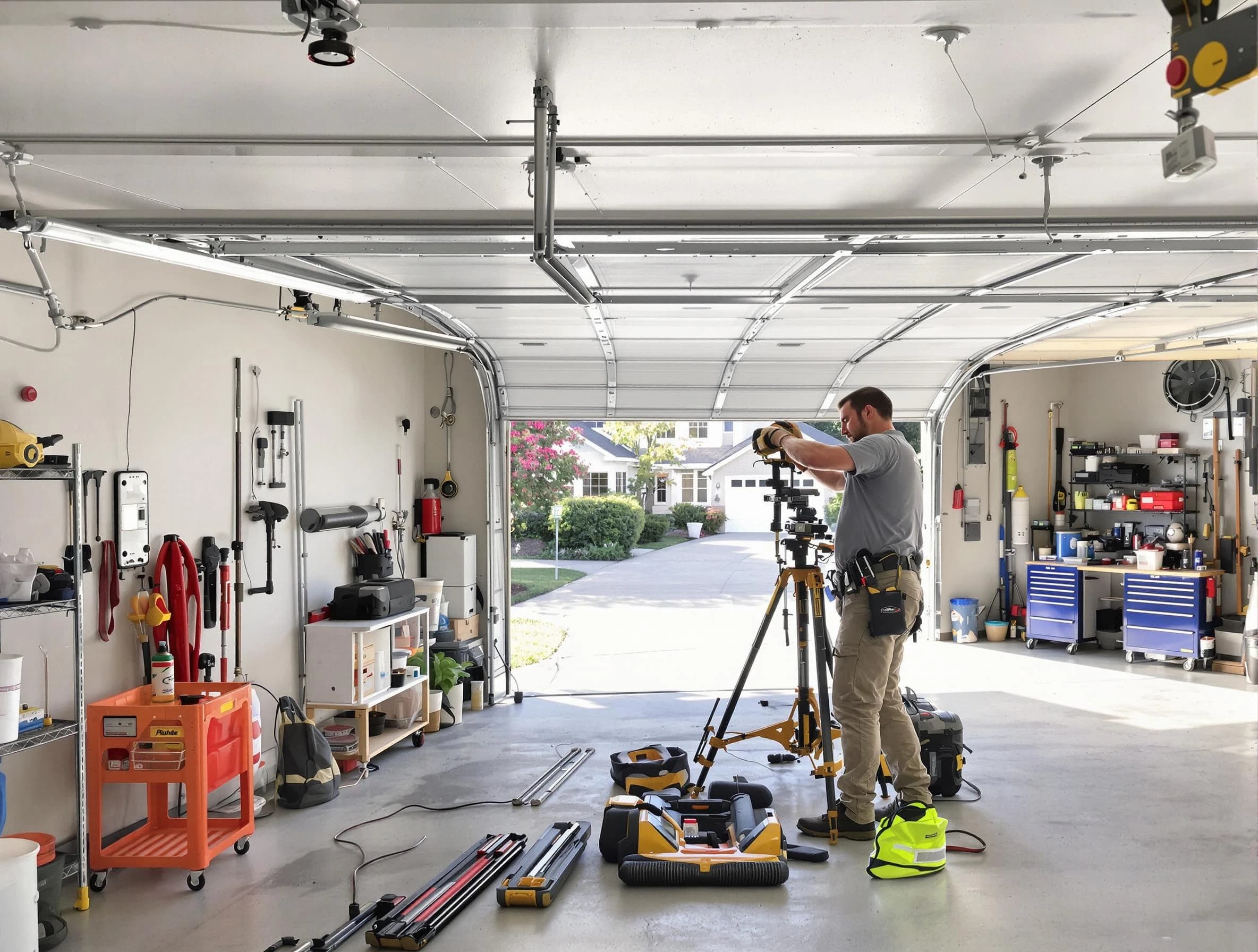 Yukon Garage Door Repair specialist performing laser-guided track alignment in Yukon