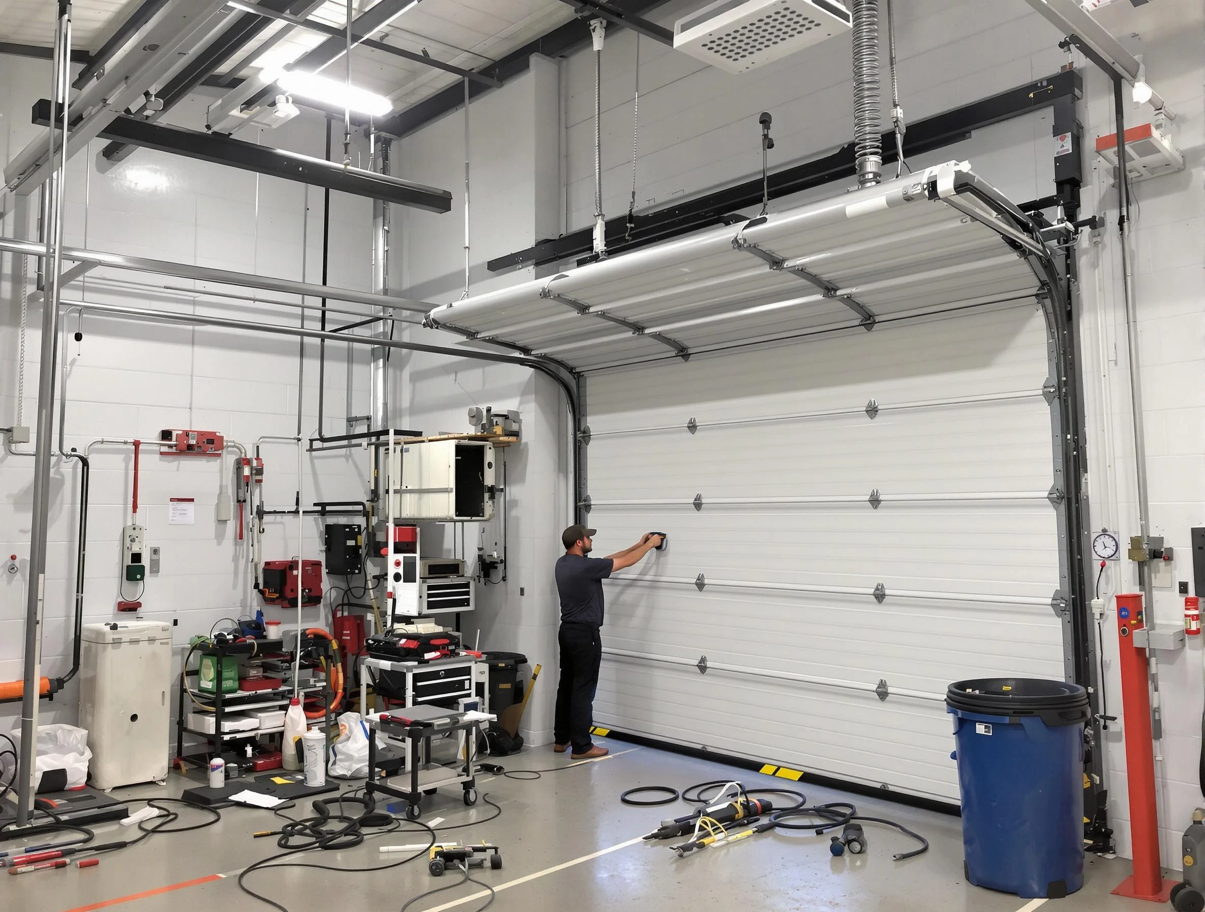Yukon Garage Door Repair certified technician performing commercial door repair at a Yukon business facility