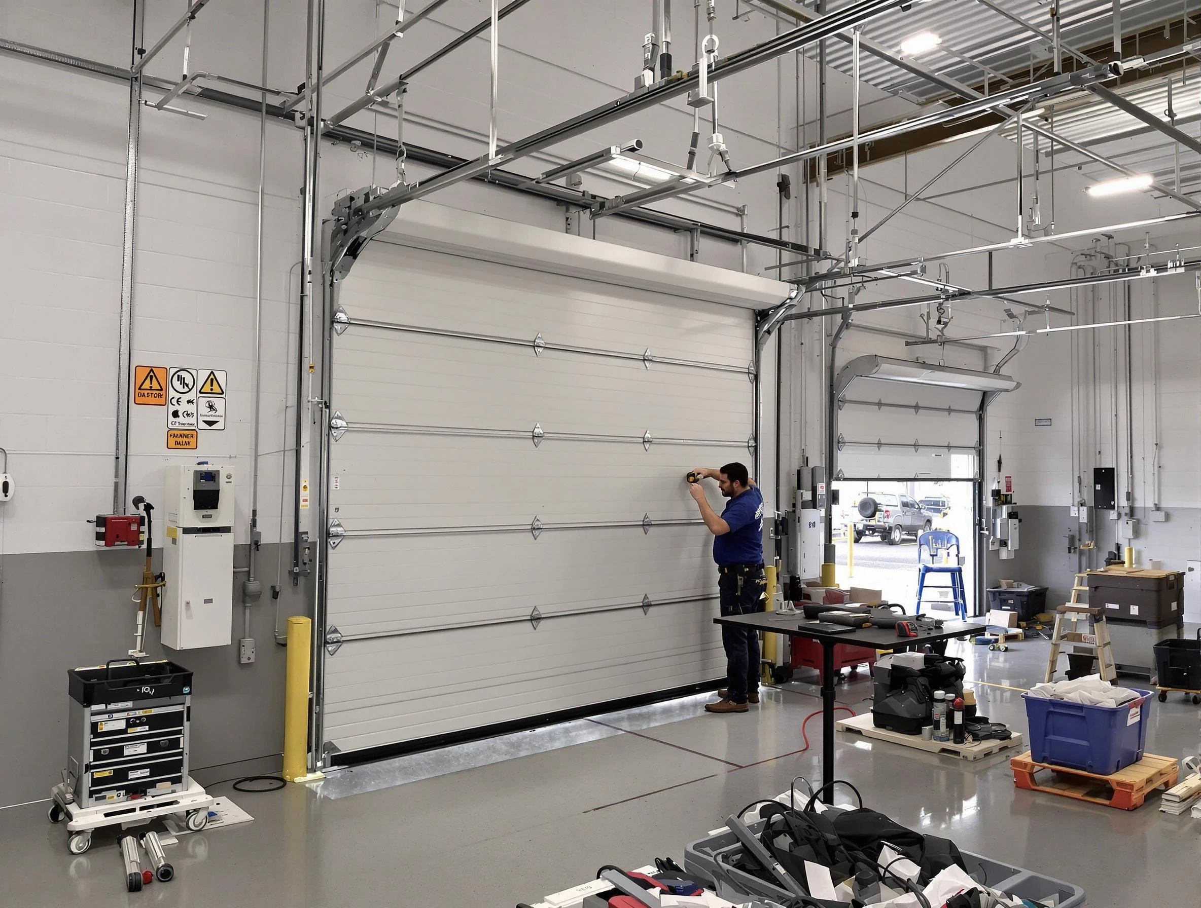 Commercial garage door repair being performed by Yukon Garage Door Repair expert in Yukon