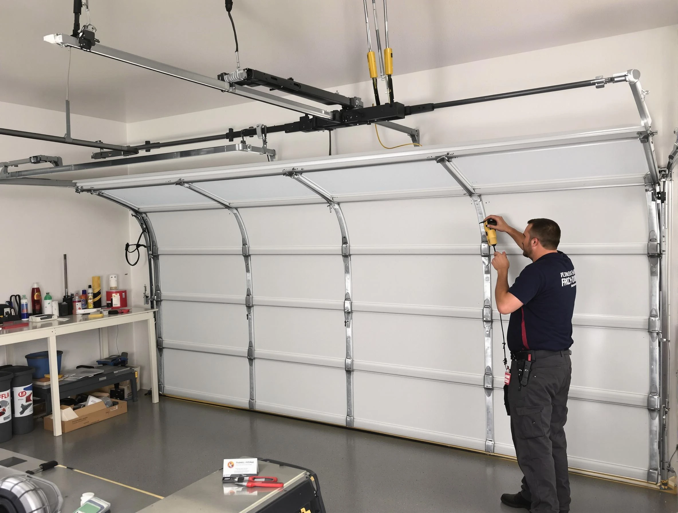 Yukon Garage Door Repair certified technician performing overhead door system repair in Yukon