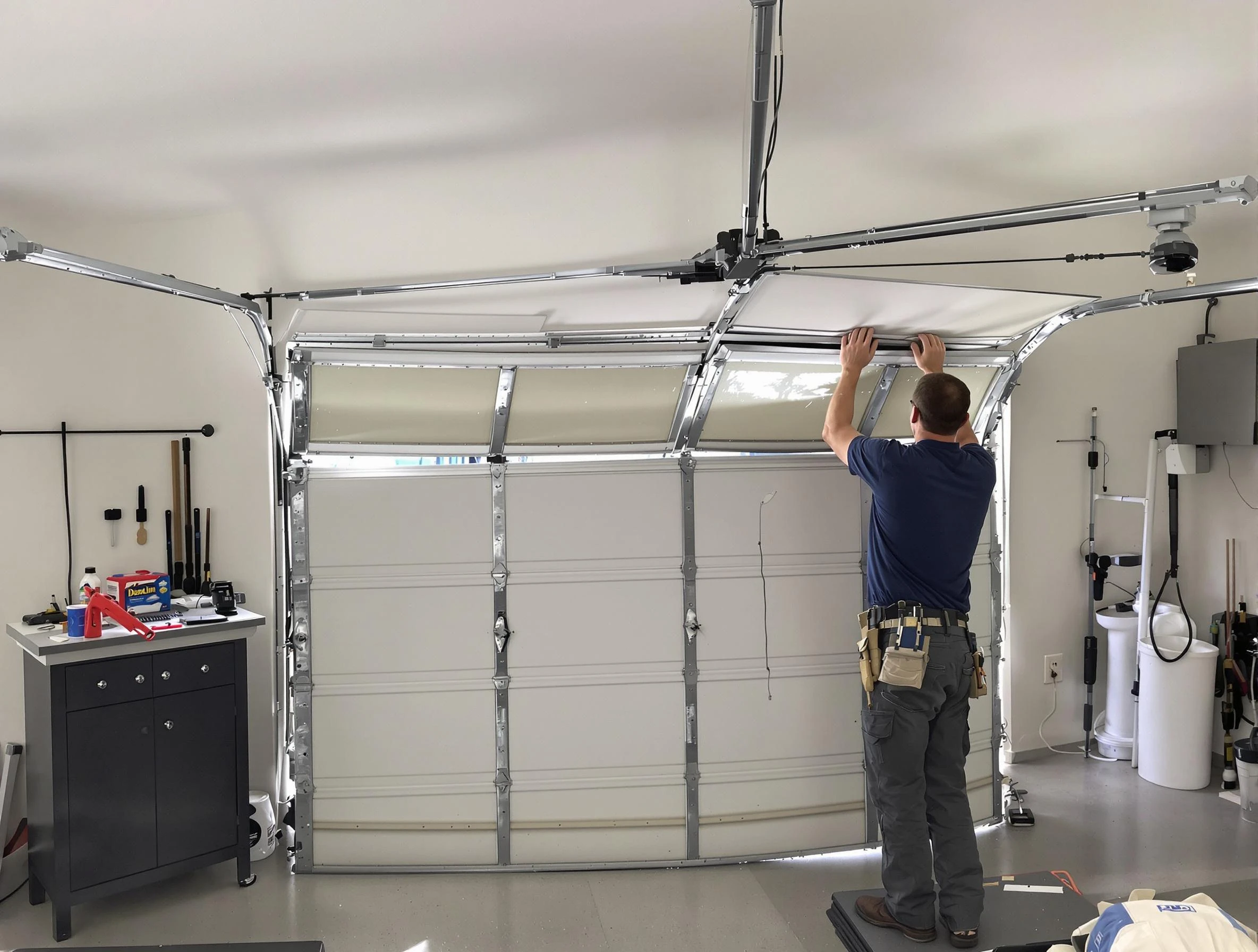 Yukon Garage Door Repair specialist performing precise section replacement on Yukon garage door
